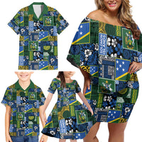 Solomon Islands Meri Kirihimete Family Matching Off Shoulder Short Dress and Hawaiian Shirt Pacific Patchwork Xmas Vibes - Polynesian Pride