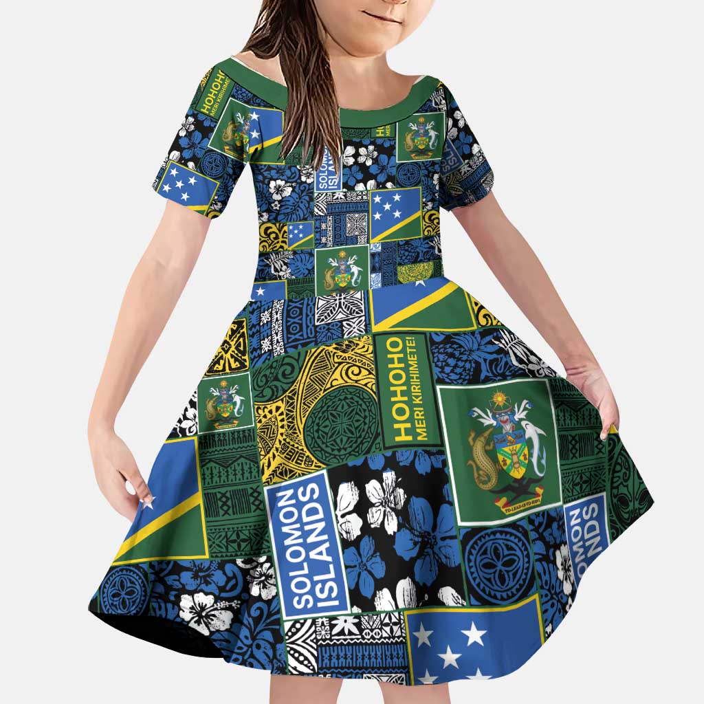 Solomon Islands Meri Kirihimete Family Matching Puletasi and Hawaiian Shirt Pacific Patchwork Xmas Vibes LT9 Daughter's Dress Blue - Polynesian Pride