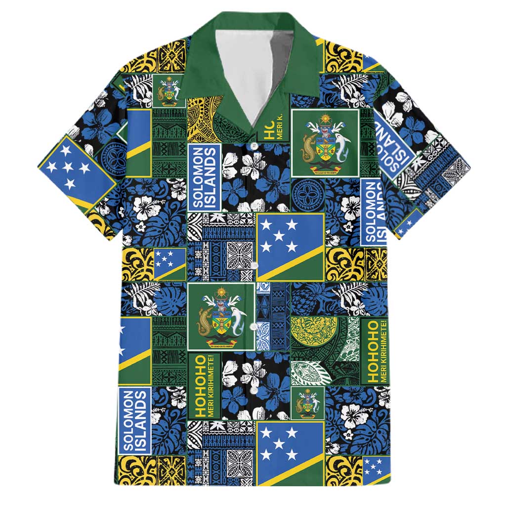 Solomon Islands Meri Kirihimete Family Matching Puletasi and Hawaiian Shirt Pacific Patchwork Xmas Vibes LT9 Dad's Shirt - Short Sleeve Blue - Polynesian Pride