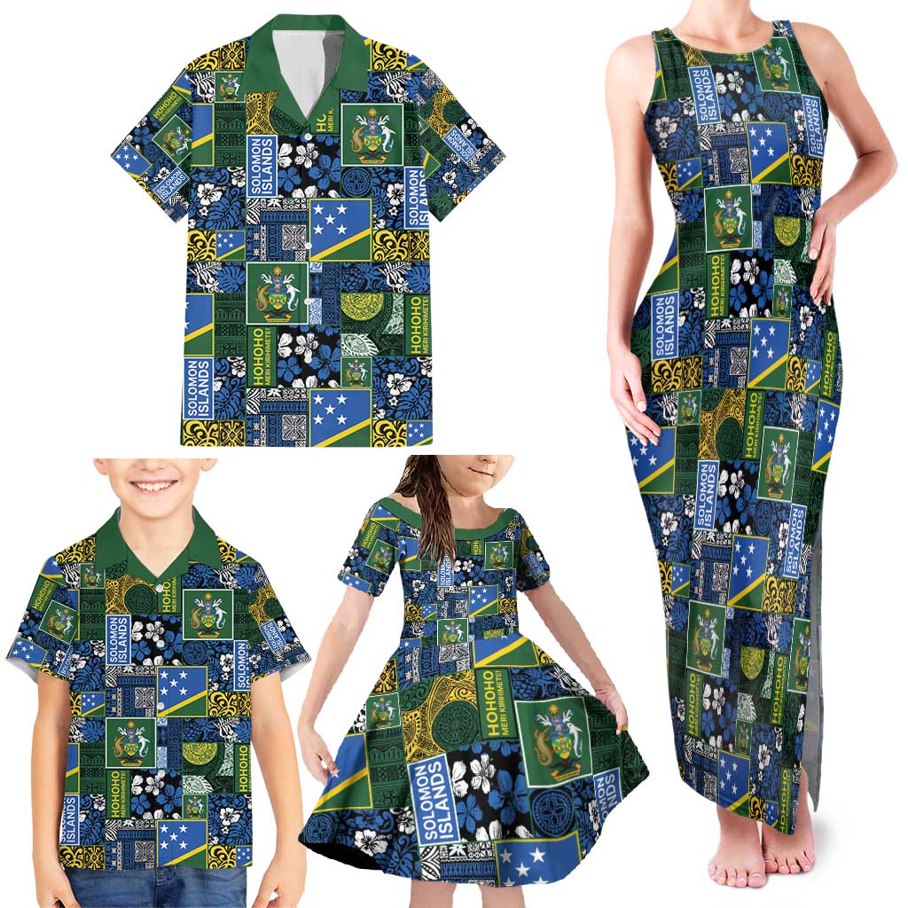Solomon Islands Meri Kirihimete Family Matching Tank Maxi Dress and Hawaiian Shirt Pacific Patchwork Xmas Vibes - Polynesian Pride