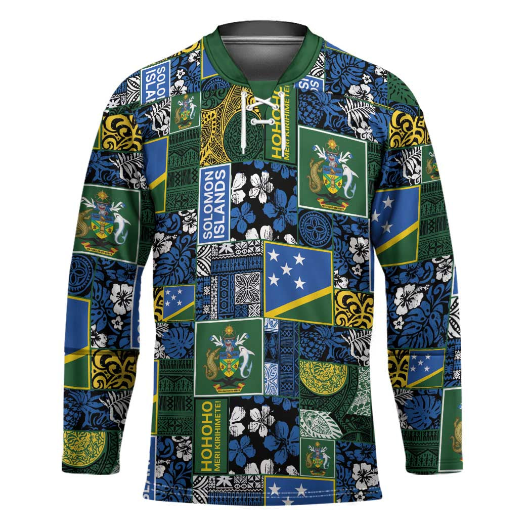 Solomon Islands Meri Kirihimete Hockey Jersey Pacific Patchwork Xmas Vibes - Polynesian Pride