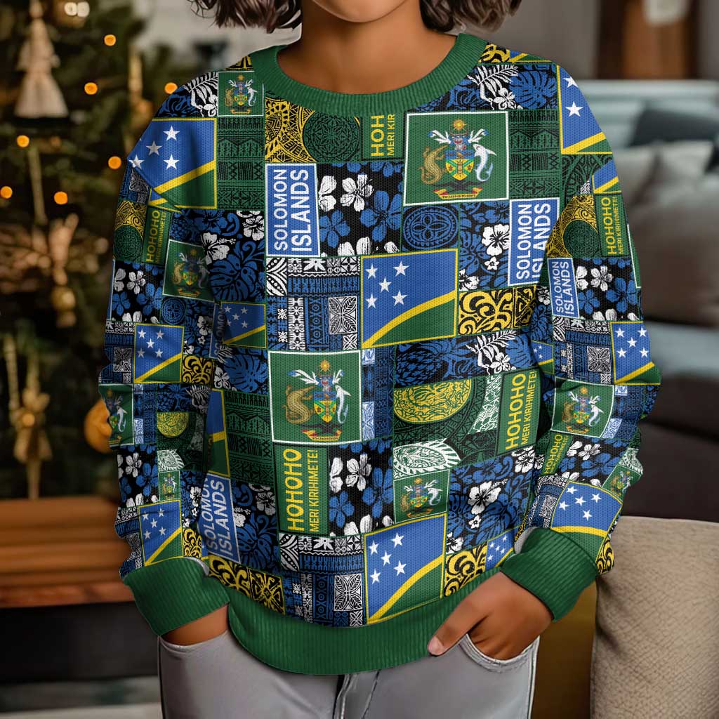 Solomon Islands Meri Kirihimete Kid Ugly Christmas Sweater Pacific Patchwork Xmas Vibes - Polynesian Pride
