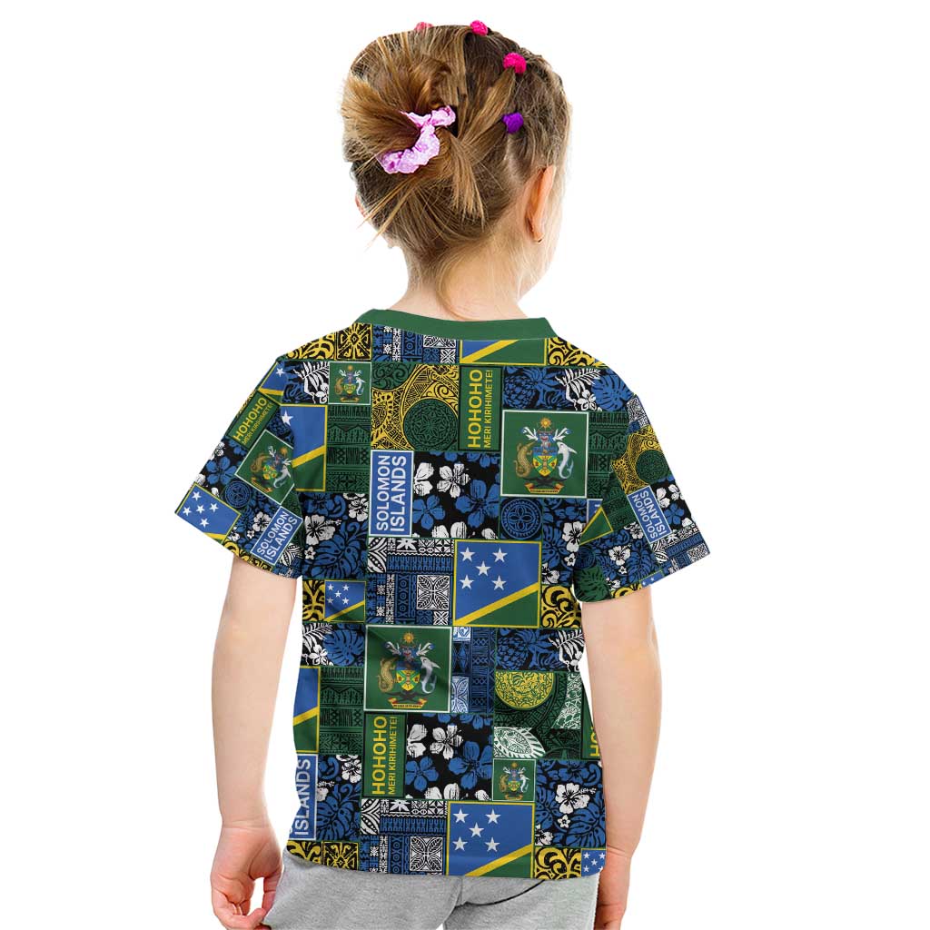 Solomon Islands Meri Kirihimete Kid T Shirt Pacific Patchwork Xmas Vibes - Polynesian Pride