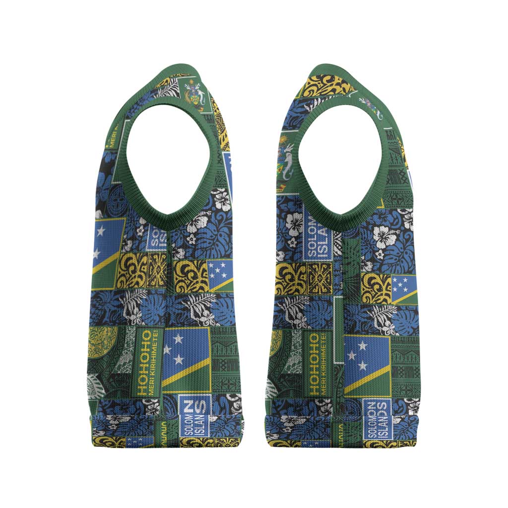 Solomon Islands Meri Kirihimete Christmas Knitted V-Neck Vest Pacific Patchwork Xmas Vibes - Polynesian Pride