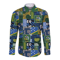 Solomon Islands Meri Kirihimete Long Sleeve Button Shirt Pacific Patchwork Xmas Vibes - Polynesian Pride