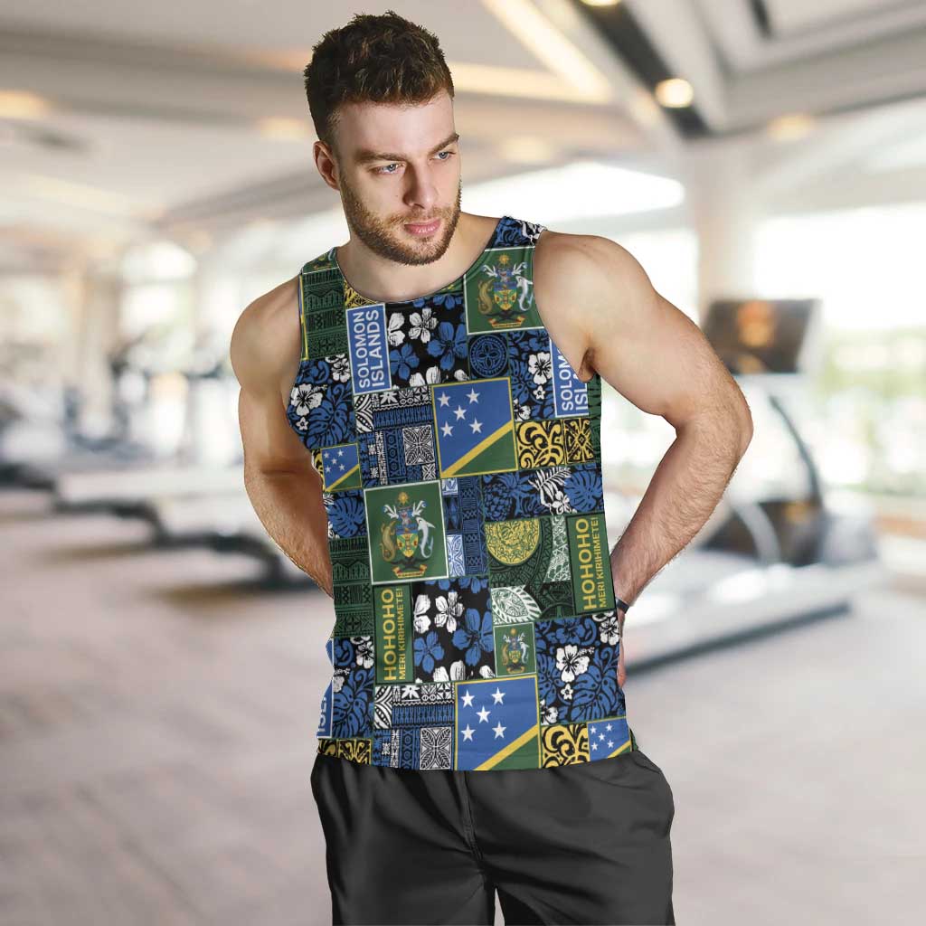 Solomon Islands Meri Kirihimete Men Tank Top Pacific Patchwork Xmas Vibes - Polynesian Pride