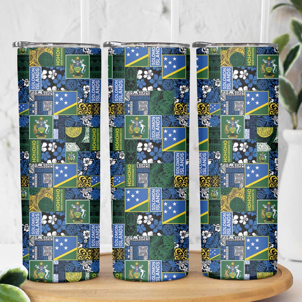 Solomon Islands Meri Kirihimete Skinny Tumbler Pacific Patchwork Xmas Vibes - Polynesian Pride