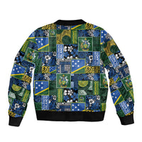 Solomon Islands Meri Kirihimete Sleeve Zip Bomber Jacket Pacific Patchwork Xmas Vibes - Polynesian Pride