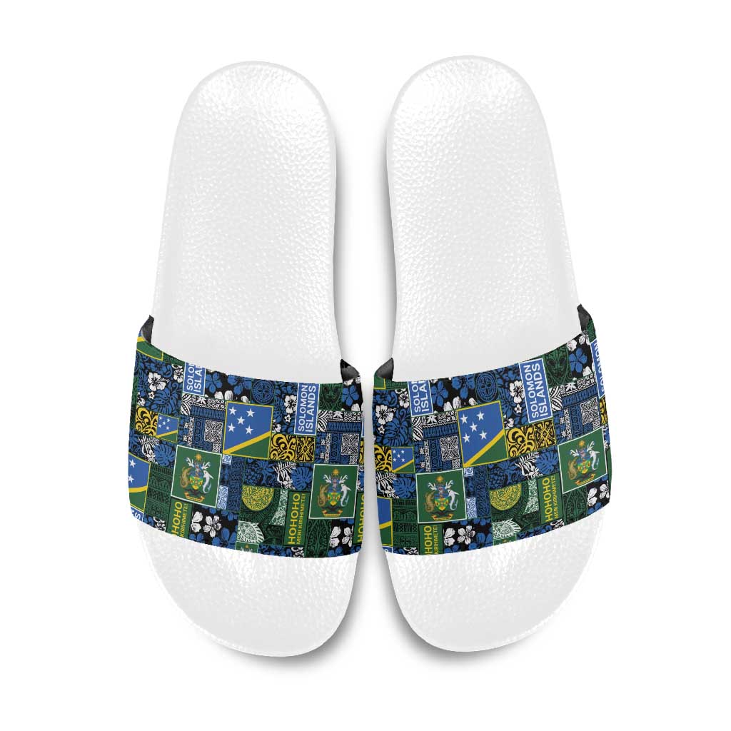 Solomon Islands Meri Kirihimete Slide Sandals Pacific Patchwork Xmas Vibes - Polynesian Pride