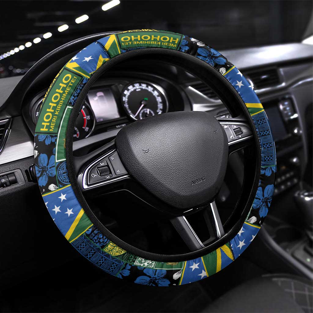 Solomon Islands Meri Kirihimete Steering Wheel Cover Pacific Patchwork Xmas Vibes - Polynesian Pride