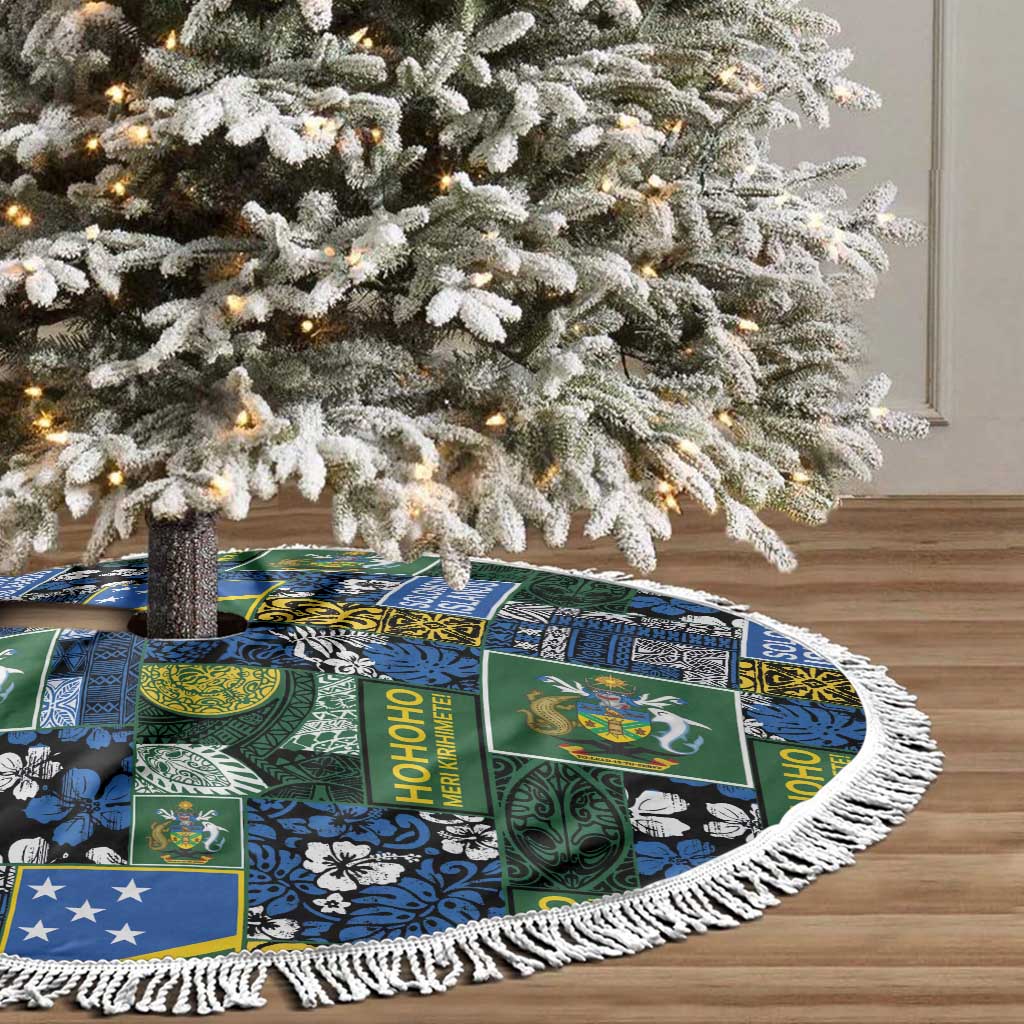 Solomon Islands Meri Kirihimete Tree Skirt Pacific Patchwork Xmas Vibes - Polynesian Pride