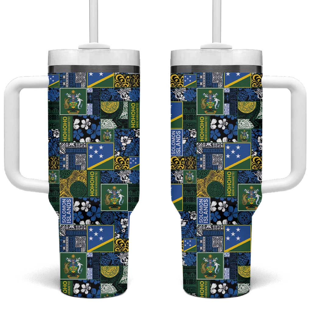 Solomon Islands Meri Kirihimete Tumbler With Handle Pacific Patchwork Xmas Vibes - Polynesian Pride
