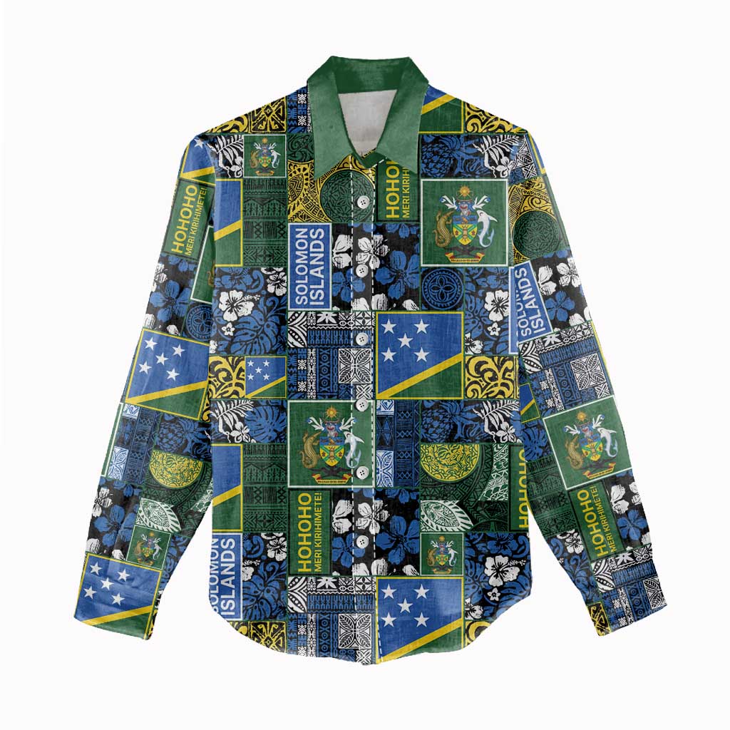 Solomon Islands Meri Kirihimete Women Casual Shirt Pacific Patchwork Xmas Vibes - Polynesian Pride