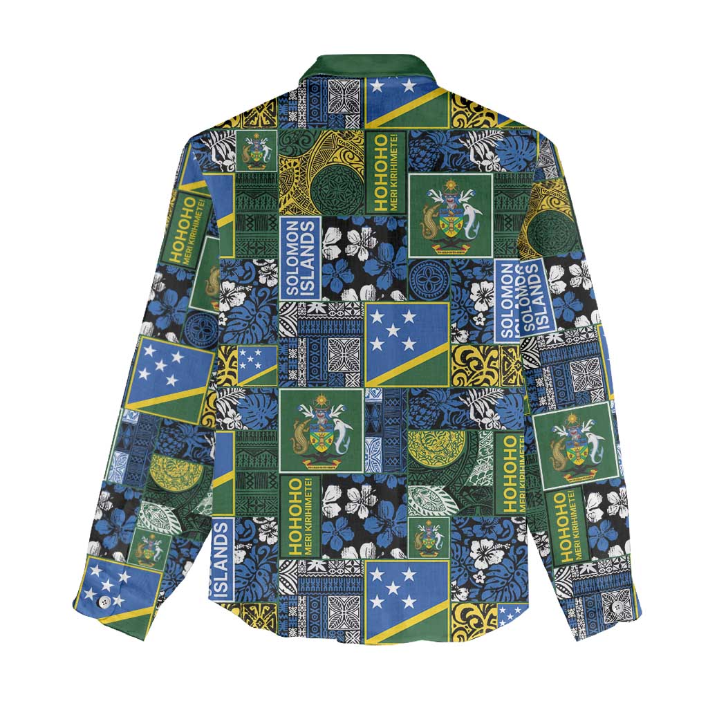 Solomon Islands Meri Kirihimete Women Casual Shirt Pacific Patchwork Xmas Vibes - Polynesian Pride