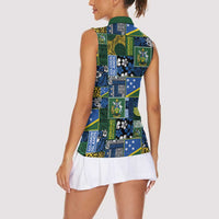 Solomon Islands Meri Kirihimete Women Sleeveless Polo Shirt Pacific Patchwork Xmas Vibes - Polynesian Pride