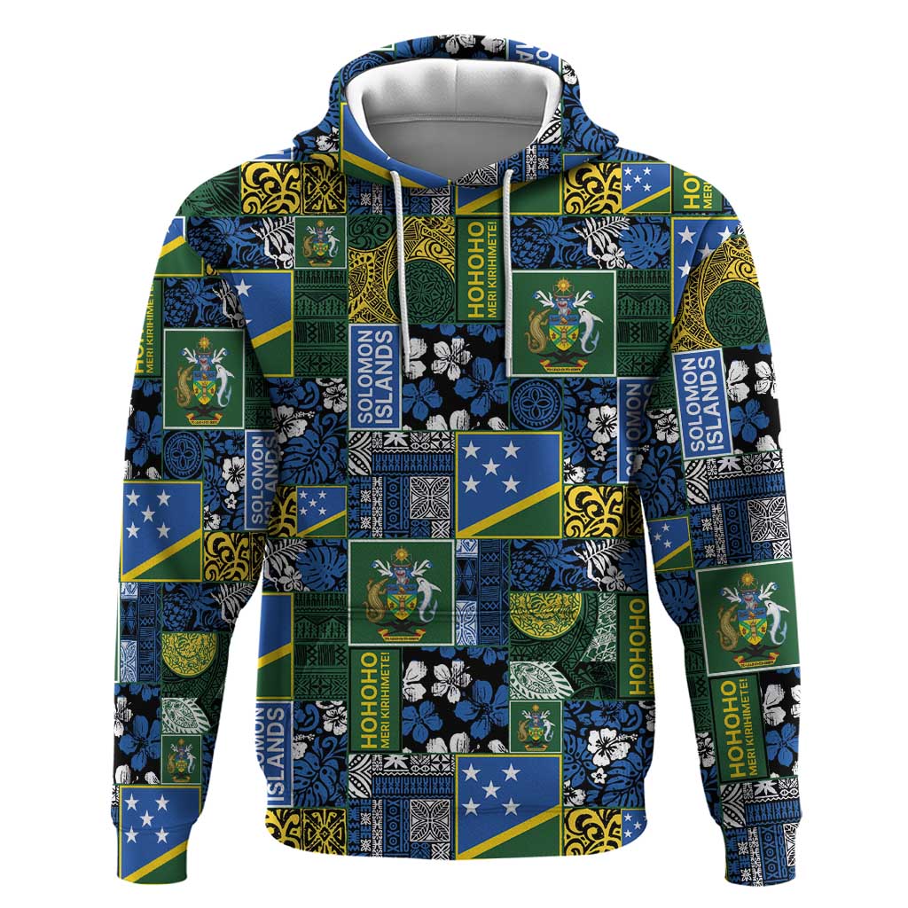 Solomon Islands Meri Kirihimete Zip Hoodie Pacific Patchwork Xmas Vibes - Polynesian Pride