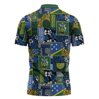 Solomon Islands Meri Kirihimete Zipper Polo Shirt Pacific Patchwork Xmas Vibes - Polynesian Pride