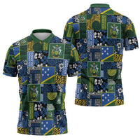 Solomon Islands Meri Kirihimete Zipper Polo Shirt Pacific Patchwork Xmas Vibes - Polynesian Pride