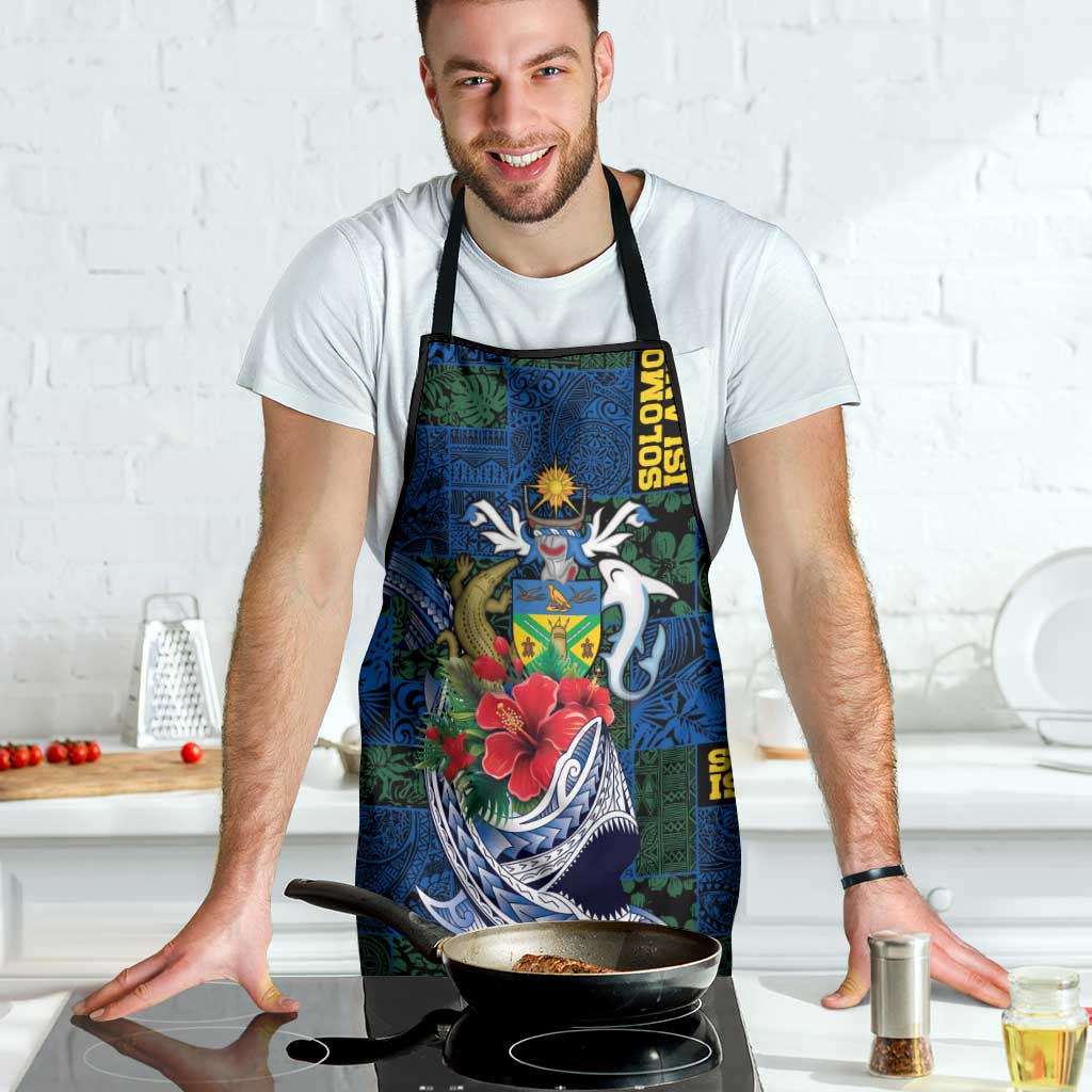 Solomon Islands Meri Kirihimete Apron Funny Santa Riding Shark - Polynesian Pride