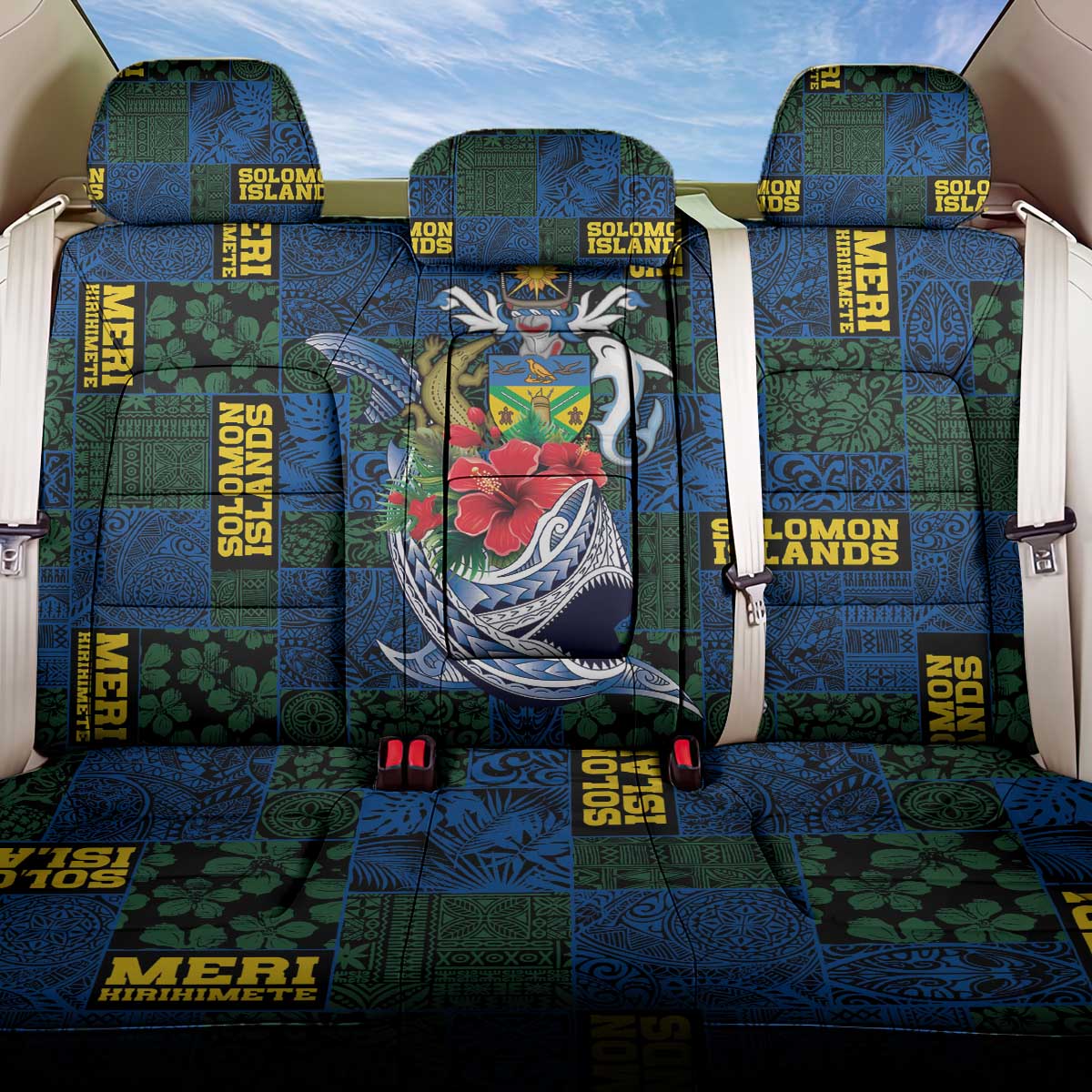 Solomon Islands Meri Kirihimete Back Car Seat Cover Funny Santa Riding Shark - Polynesian Pride