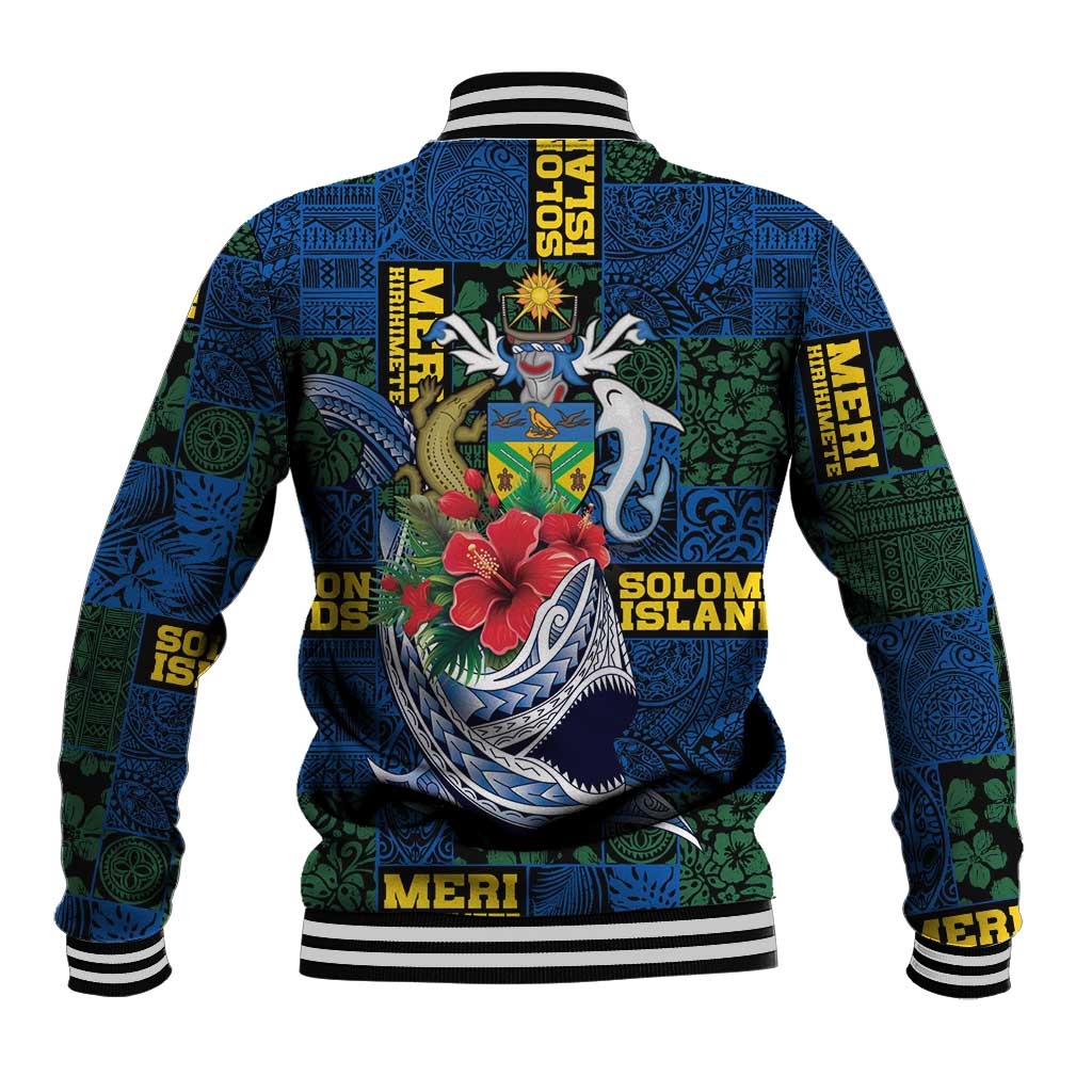 Solomon Islands Meri Kirihimete Baseball Jacket Funny Santa Riding Shark - Polynesian Pride