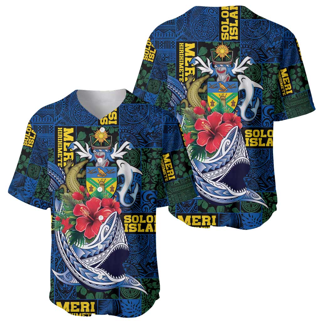 Solomon Islands Meri Kirihimete Baseball Jersey Funny Santa Riding Shark - Polynesian Pride