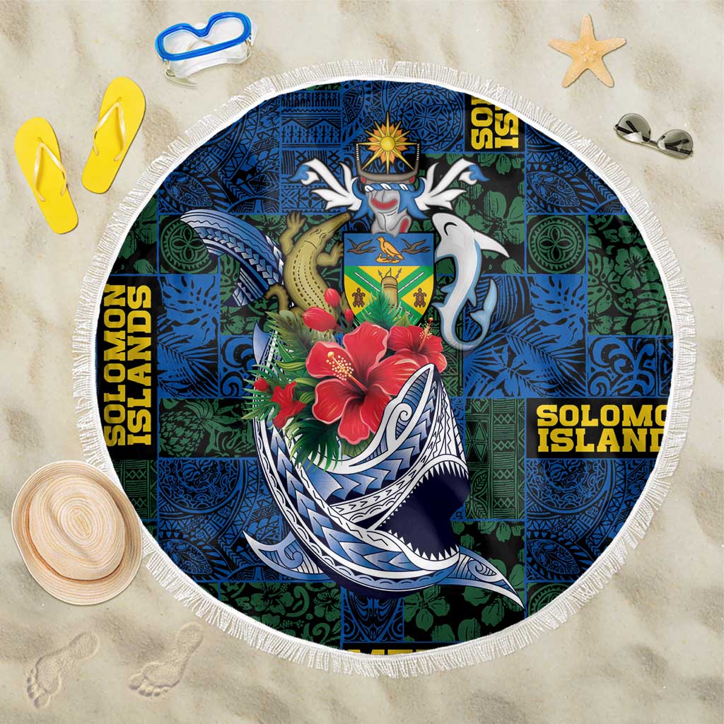 Solomon Islands Meri Kirihimete Beach Blanket Funny Santa Riding Shark - Polynesian Pride