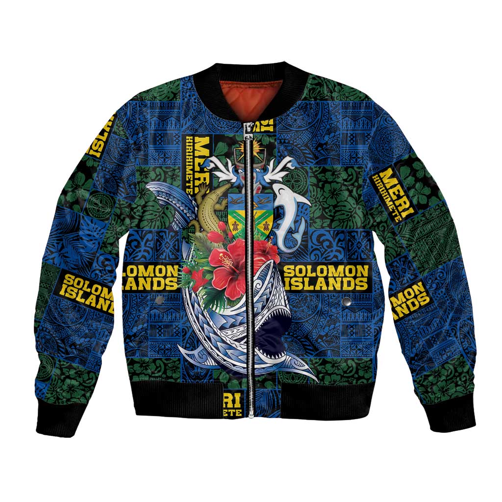 Solomon Islands Meri Kirihimete Bomber Jacket Funny Santa Riding Shark - Polynesian Pride