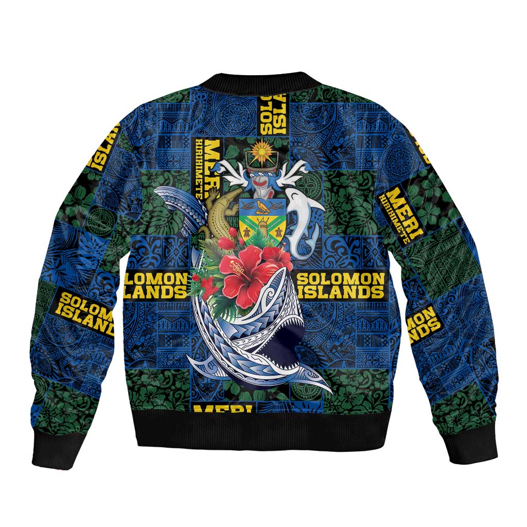 Solomon Islands Meri Kirihimete Bomber Jacket Funny Santa Riding Shark - Polynesian Pride