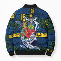 Solomon Islands Meri Kirihimete Bomber Puffer Jacket Funny Santa Riding Shark - Polynesian Pride