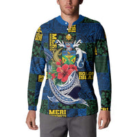 Solomon Islands Meri Kirihimete Button Sweatshirt Funny Santa Riding Shark - Polynesian Pride