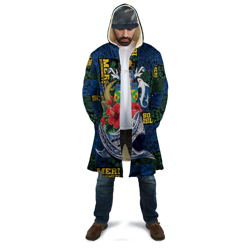 Solomon Islands Meri Kirihimete Cloak Funny Santa Riding Shark - Polynesian Pride