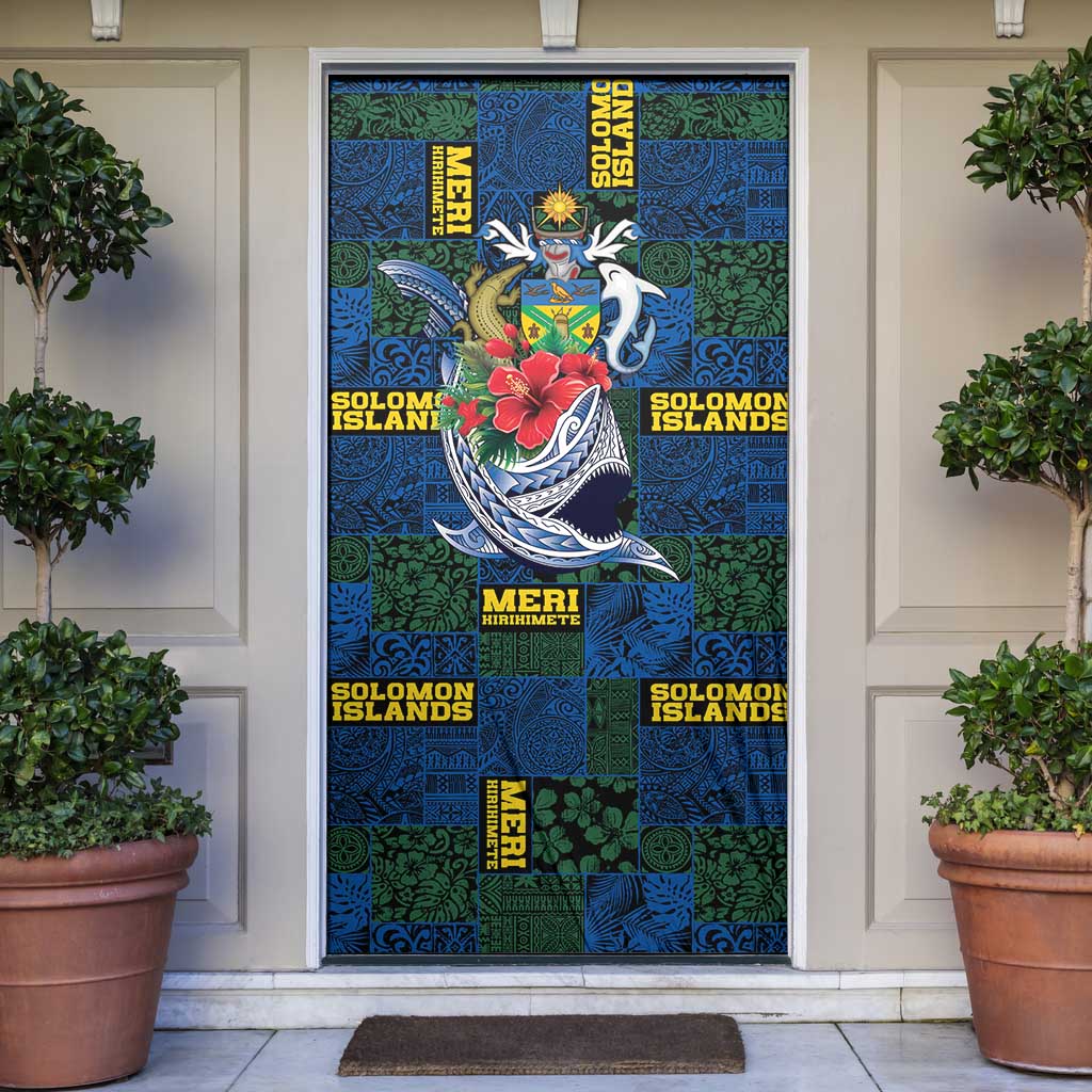 Solomon Islands Meri Kirihimete Door Cover Funny Santa Riding Shark - Polynesian Pride