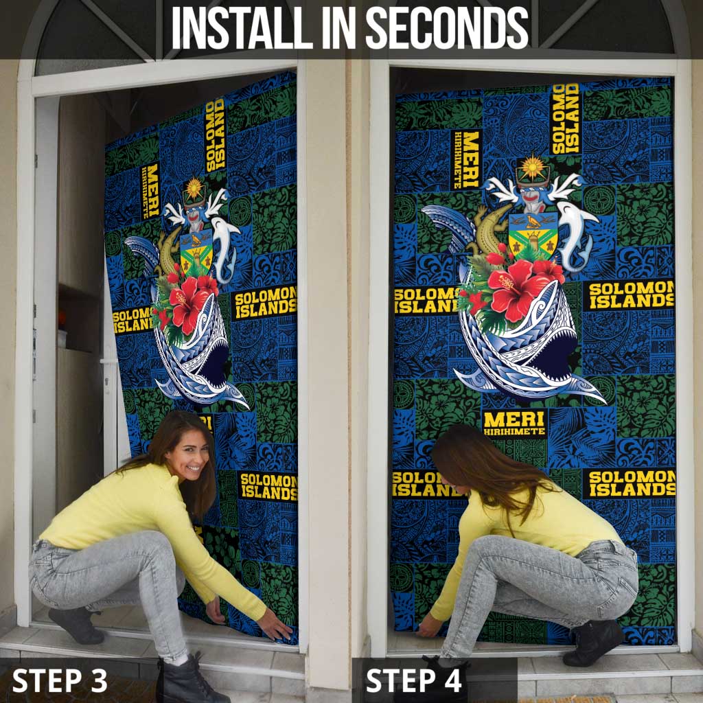 Solomon Islands Meri Kirihimete Door Cover Funny Santa Riding Shark - Polynesian Pride