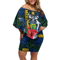 Solomon Islands Meri Kirihimete Family Matching Off Shoulder Short Dress and Hawaiian Shirt Funny Santa Riding Shark - Polynesian Pride