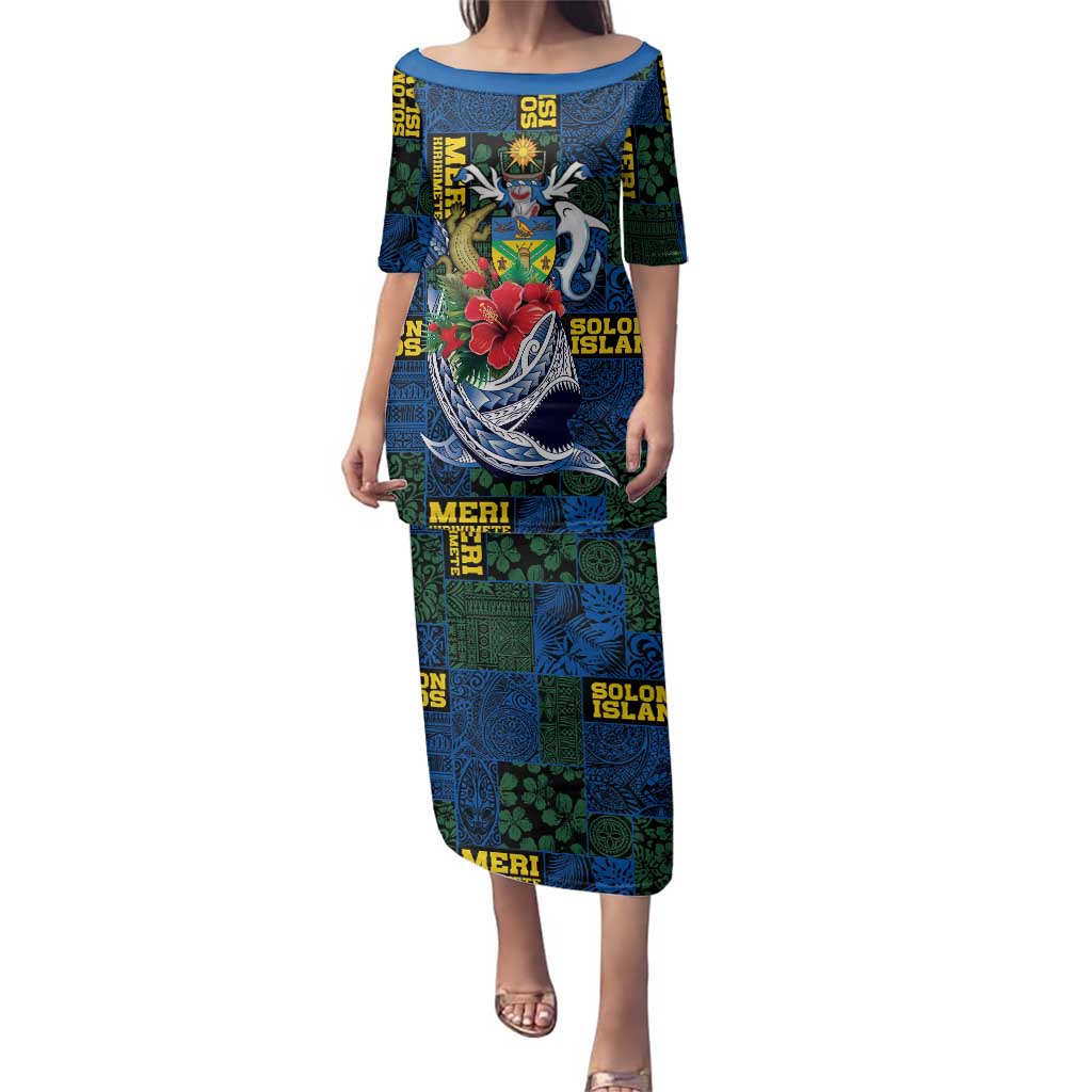 Solomon Islands Meri Kirihimete Family Matching Puletasi and Hawaiian Shirt Funny Santa Riding Shark - Polynesian Pride