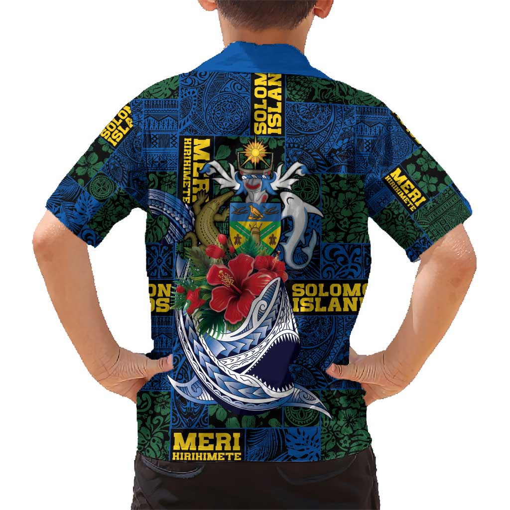 Solomon Islands Meri Kirihimete Kid Hawaiian Shirt Funny Santa Riding Shark - Polynesian Pride