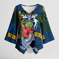 Solomon Islands Meri Kirihimete Kimono Sleeve Blouse Funny Santa Riding Shark - Polynesian Pride