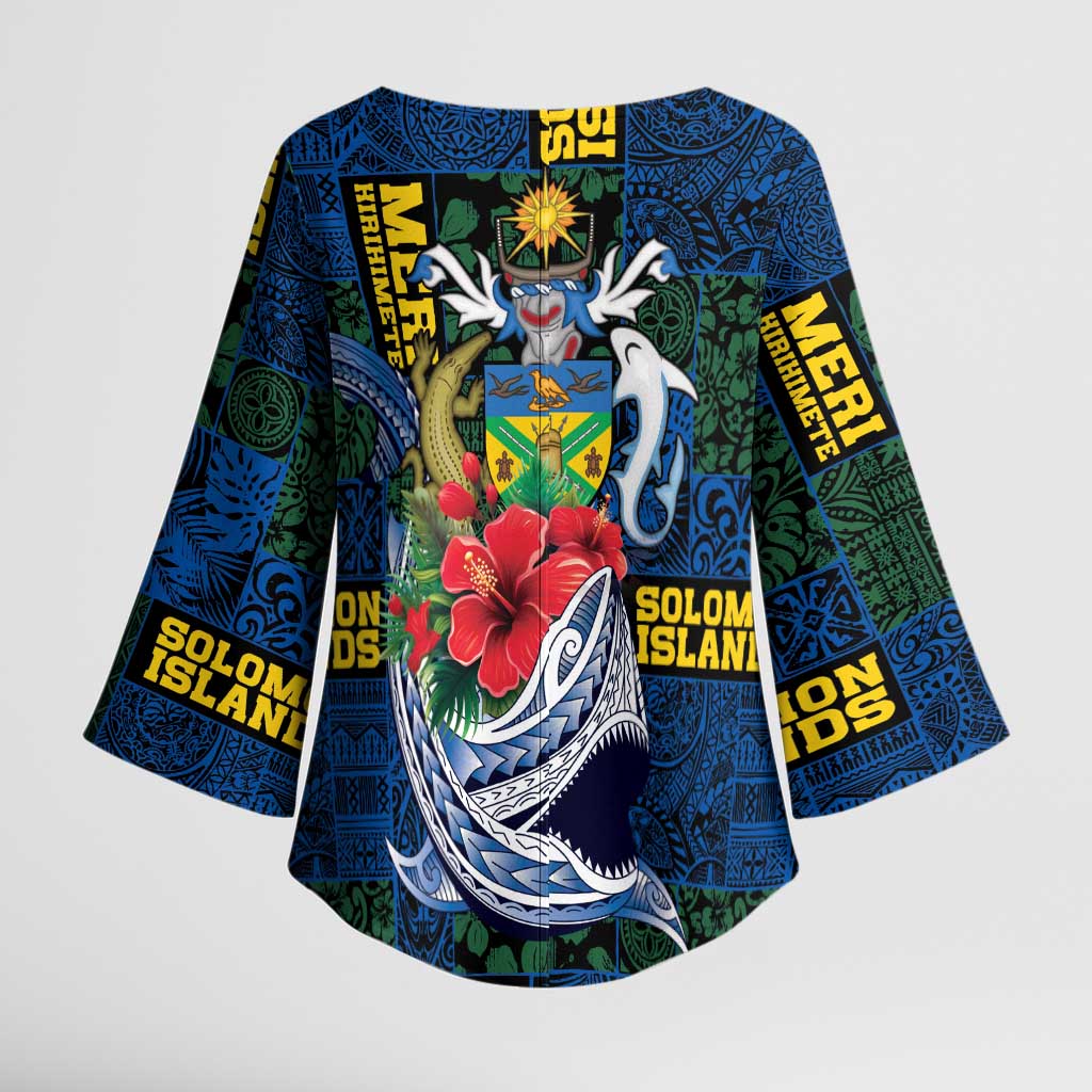 Solomon Islands Meri Kirihimete Kimono Sleeve Blouse Funny Santa Riding Shark - Polynesian Pride