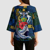 Solomon Islands Meri Kirihimete Kimono Sleeve Blouse Funny Santa Riding Shark - Polynesian Pride