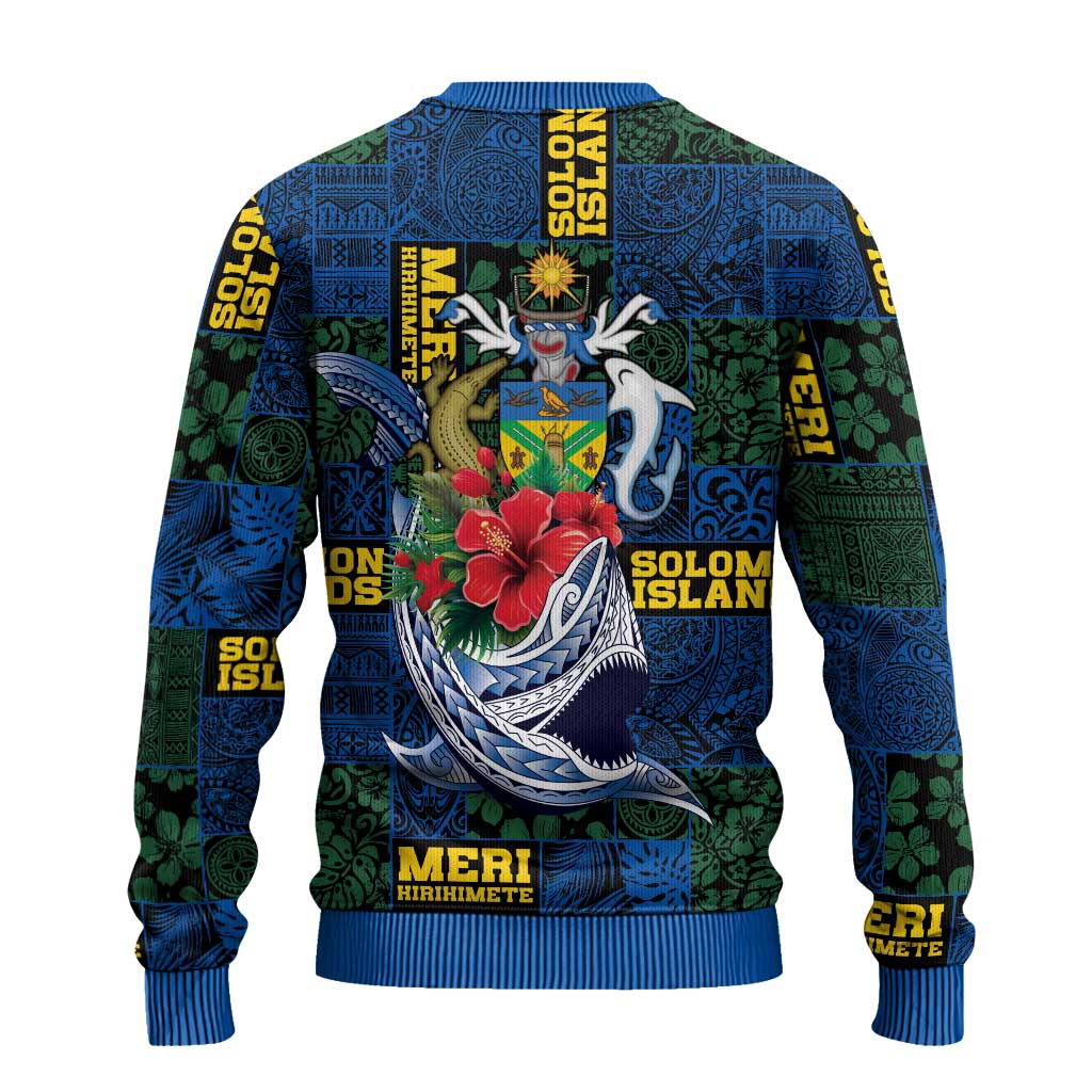 Solomon Islands Meri Kirihimete Ugly Christmas Sweater Funny Santa Riding Shark - Polynesian Pride
