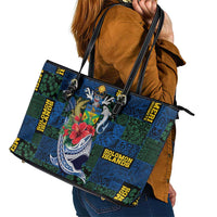 Solomon Islands Meri Kirihimete Leather Tote Bag Funny Santa Riding Shark - Polynesian Pride