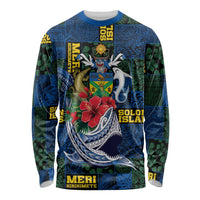 Solomon Islands Meri Kirihimete Long Sleeve Shirt Funny Santa Riding Shark - Polynesian Pride