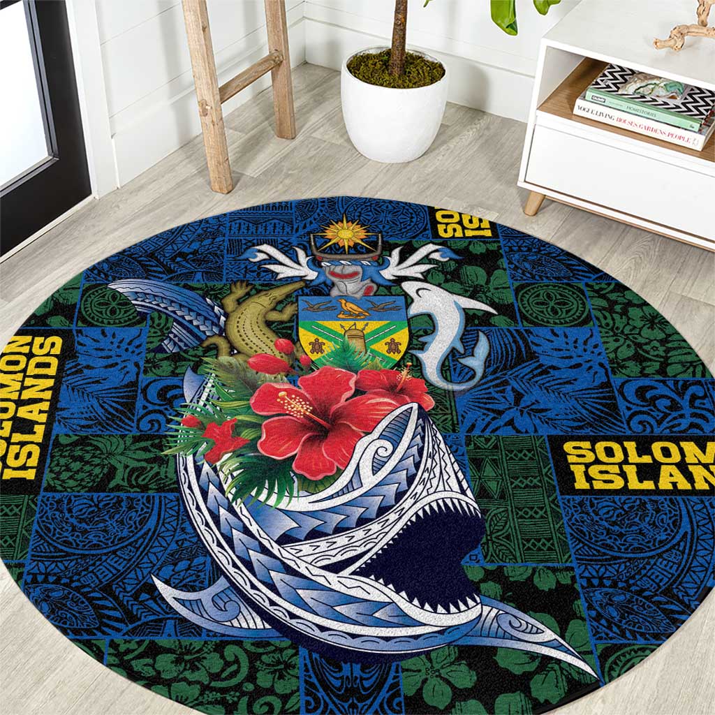 Solomon Islands Meri Kirihimete Round Carpet Funny Santa Riding Shark - Polynesian Pride