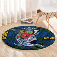 Solomon Islands Meri Kirihimete Round Carpet Funny Santa Riding Shark - Polynesian Pride