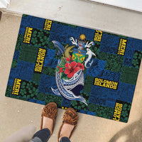 Solomon Islands Meri Kirihimete Rubber Doormat Funny Santa Riding Shark - Polynesian Pride