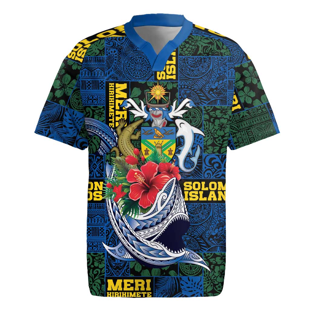 Solomon Islands Meri Kirihimete Rugby Jersey Funny Santa Riding Shark - Polynesian Pride