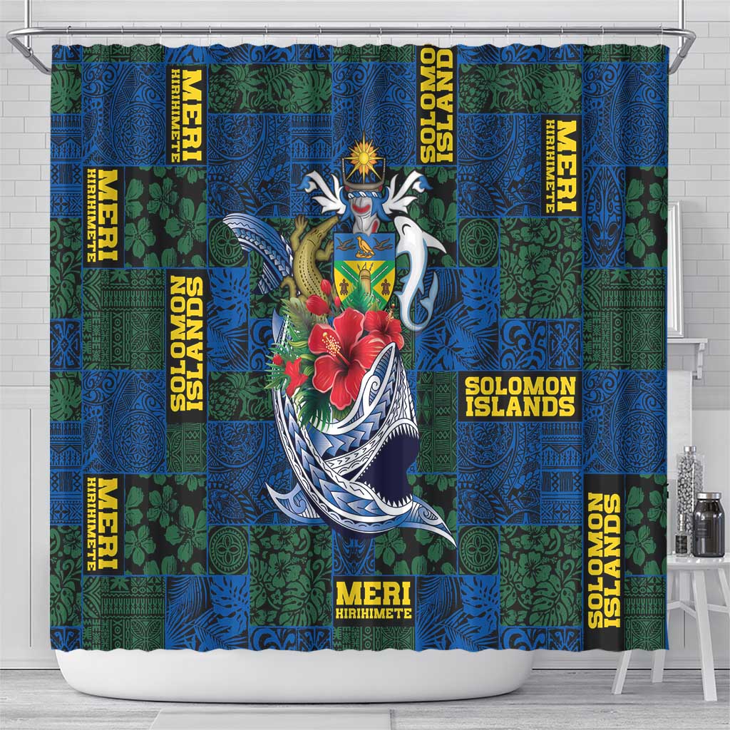 Solomon Islands Meri Kirihimete Shower Curtain Funny Santa Riding Shark - Polynesian Pride