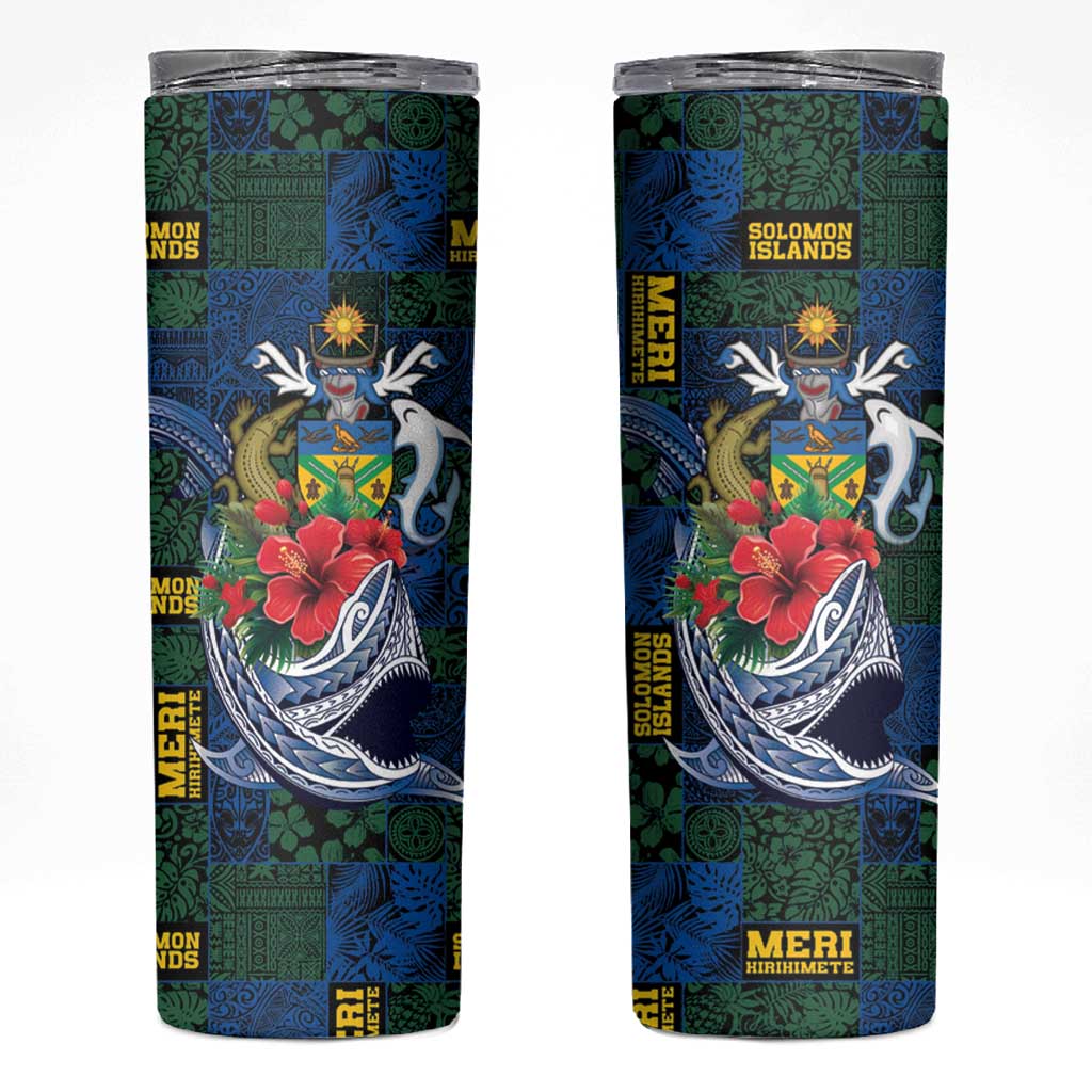 Solomon Islands Meri Kirihimete Skinny Tumbler Funny Santa Riding Shark - Polynesian Pride