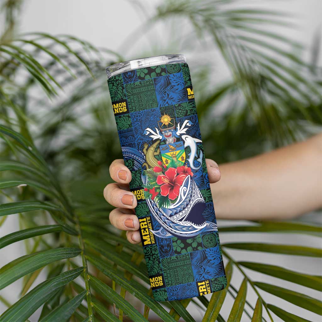 Solomon Islands Meri Kirihimete Skinny Tumbler Funny Santa Riding Shark - Polynesian Pride